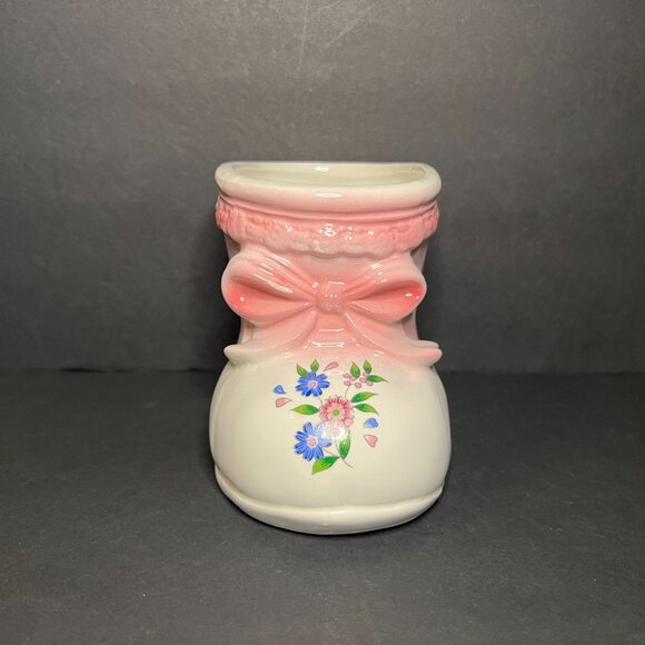 Vintage R.B.C. Ceramic Pink White & Blue Floral Boot Flowerpot Planter 4.25" - Picture 3 of 9